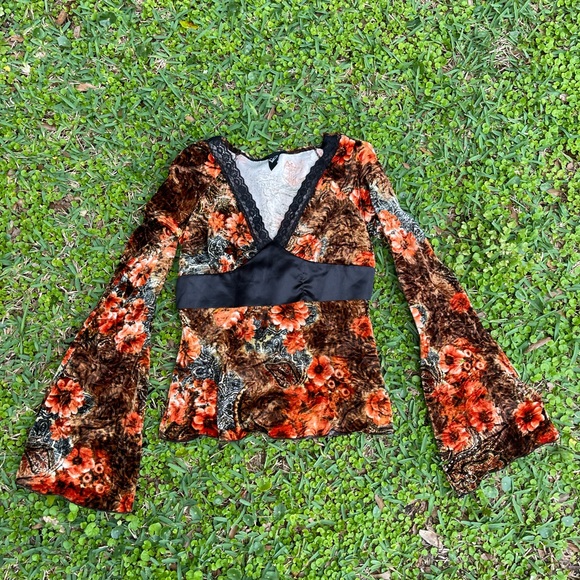 90s velvet, floral top - Picture 1 of 3